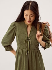 Monsoon Sara Smocked Corduroy Midi Dress - Imaginea 5 din 5