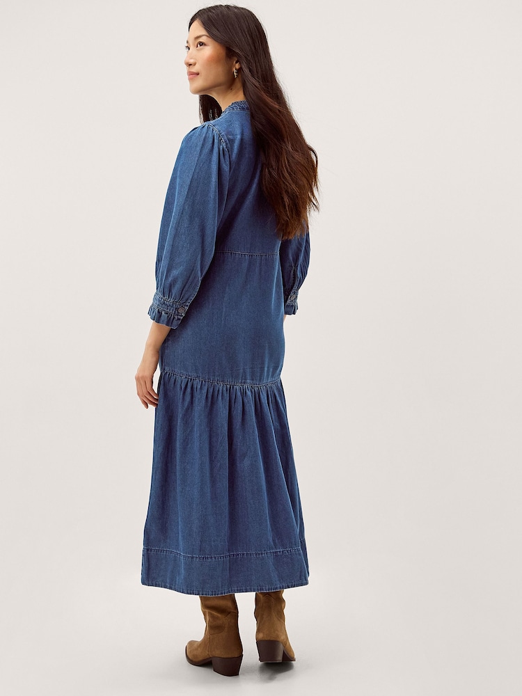 Monsoon Melissa Long Sleeve Embroidered Denim Midi Dress - Bild 2 von 4