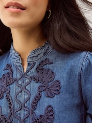 Monsoon Melissa Long Sleeve Embroidered Denim Midi Dress - Bild 3 von 4