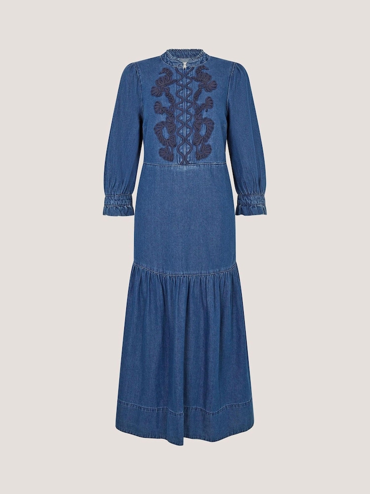 Monsoon Melissa Long Sleeve Embroidered Denim Midi Dress - Bild 4 von 4