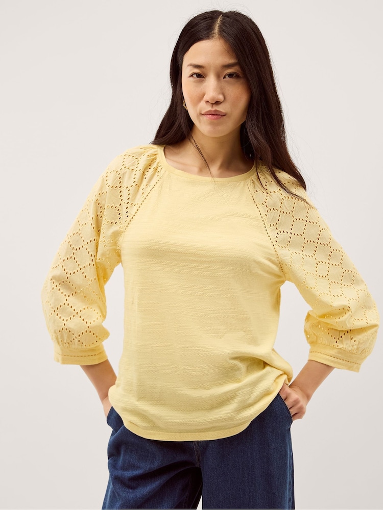 Monsoon Yellow Fifi Broderie Sleeve Top - Image 2 of 5