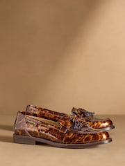 Russell & Bromley Tortoiseshell Brown Chester Tassel Loafers - Image 1 of 7