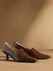 Russell & Bromley Brown Totter Kitten Heel Loafers - Image 1 of 7