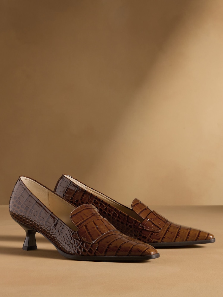 Russell & Bromley Brown Totter Kitten Heel Loafers - Image 1 of 7 Russell & Bromley Brown Totter Kitten Heel Loafers - Image 1 of 7