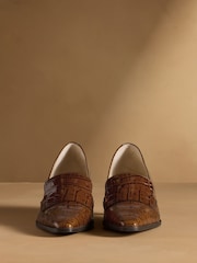 Russell & Bromley Brown Totter Kitten Heel Loafers - Image 3 of 7