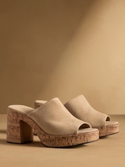 Russell & Bromley Tan Brown Brook Cork Platform Mules - Image 1 of 7