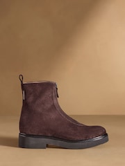 Russell & Bromley Brown Thames Zip Front Ankle Boots - Image 2 of 7