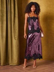 Love & Roses Purple Sequin Lace Trim Cami - Image 2 of 4