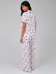 Loungeable Pink Make Up Short Sleeve Shirt And Trousers Button Through Pyjama Set - Image 2 of 5