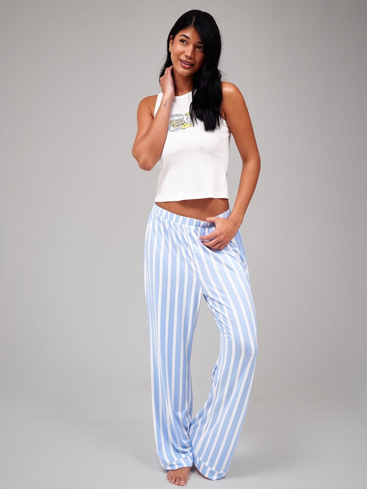 Loungeable Lemon Ribbed Vest and Stripe Trousers Pyjama Set - Bild 1 von 5 Loungeable Lemon Ribbed Vest and Stripe Trousers Pyjama Set - Bild 1 von 5