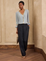 Love & Roses Grey Sequin Trim 3/4 Flute Sleeve Blouse - Image 3 of 4