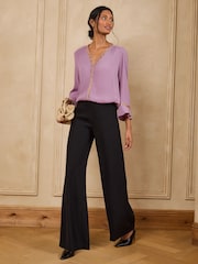 Love & Roses Mulberry Sequin Trim 3/4 Flute Sleeve Blouse - Image 3 of 5