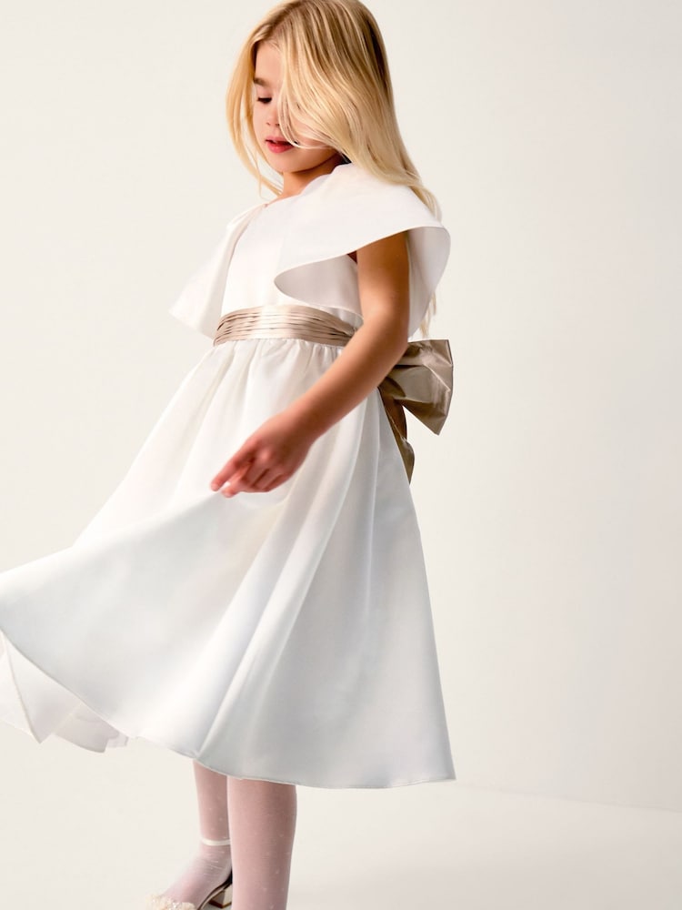 Monsoon Cream Angelica Satin Bow Duchess Dress - Image 1 of 4
