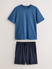 Blue Textured Stripe Short Sleeve Pyjamas Set - Image 1 of 5
