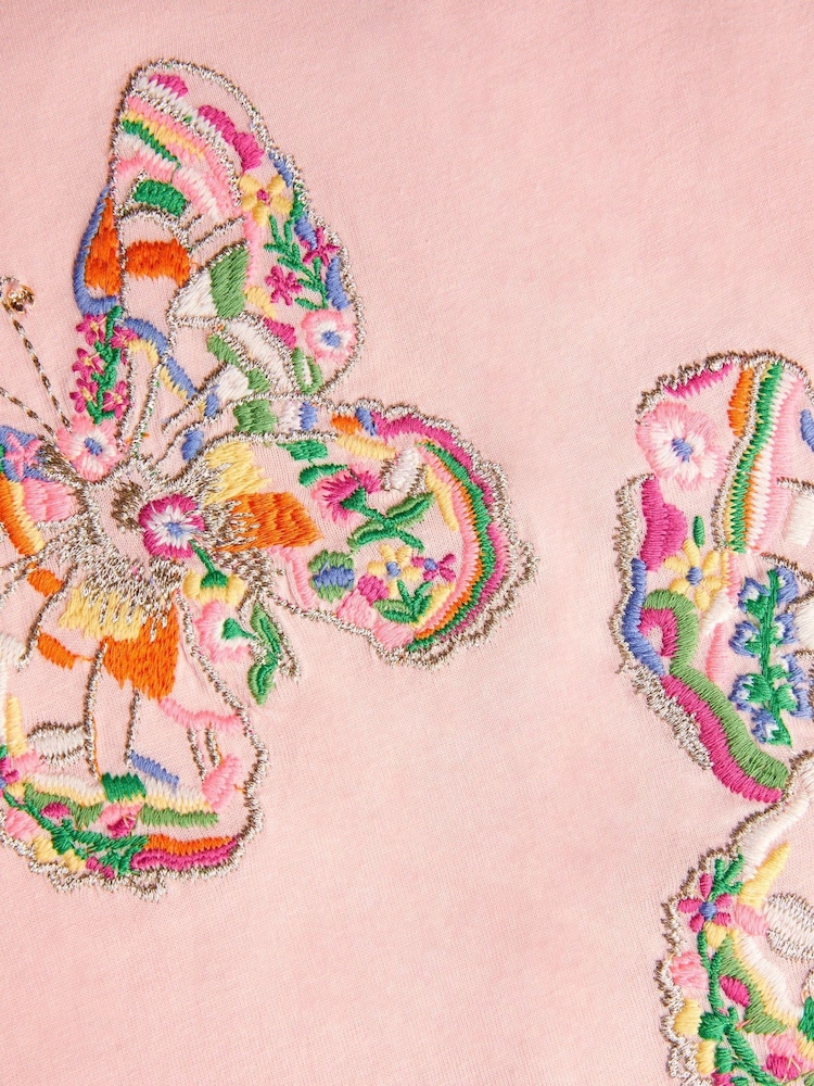 Monsoon Pink Butterfly Embroidered T-Shirt - Image 4 of 4
