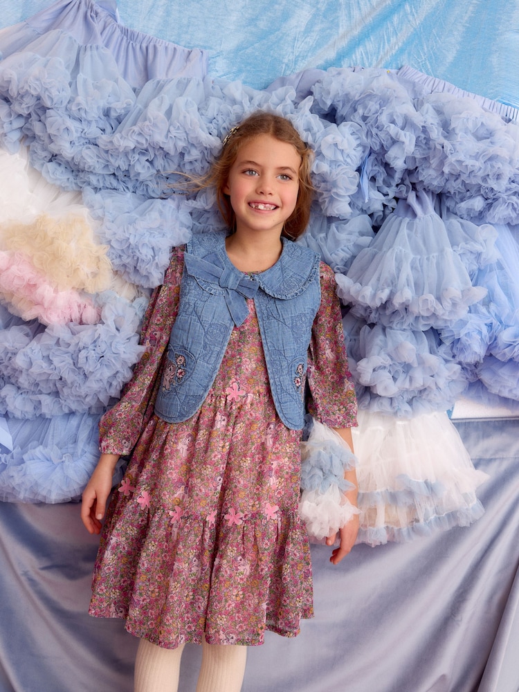 Monsoon Blue My Little Pony Chambray Quilted Waistcoat - Image 1 of 5 Monsoon Blue My Little Pony Chambray Quilted Waistcoat - Image 1 of 5