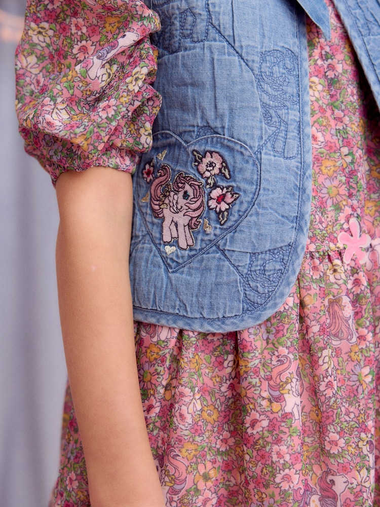 Monsoon Blue My Little Pony Chambray Quilted Waistcoat - Image 2 of 5 Monsoon Blue My Little Pony Chambray Quilted Waistcoat - Image 2 of 5