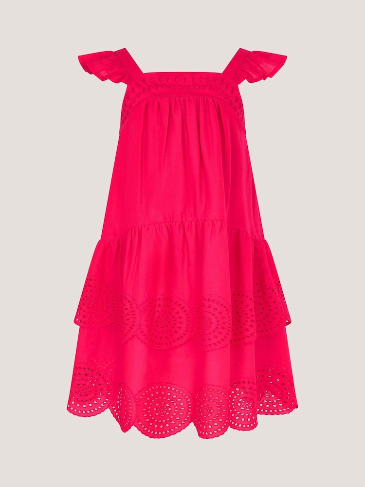 Monsoon Pink Broderie Tiered Cotton Dress - Image 1 of 3