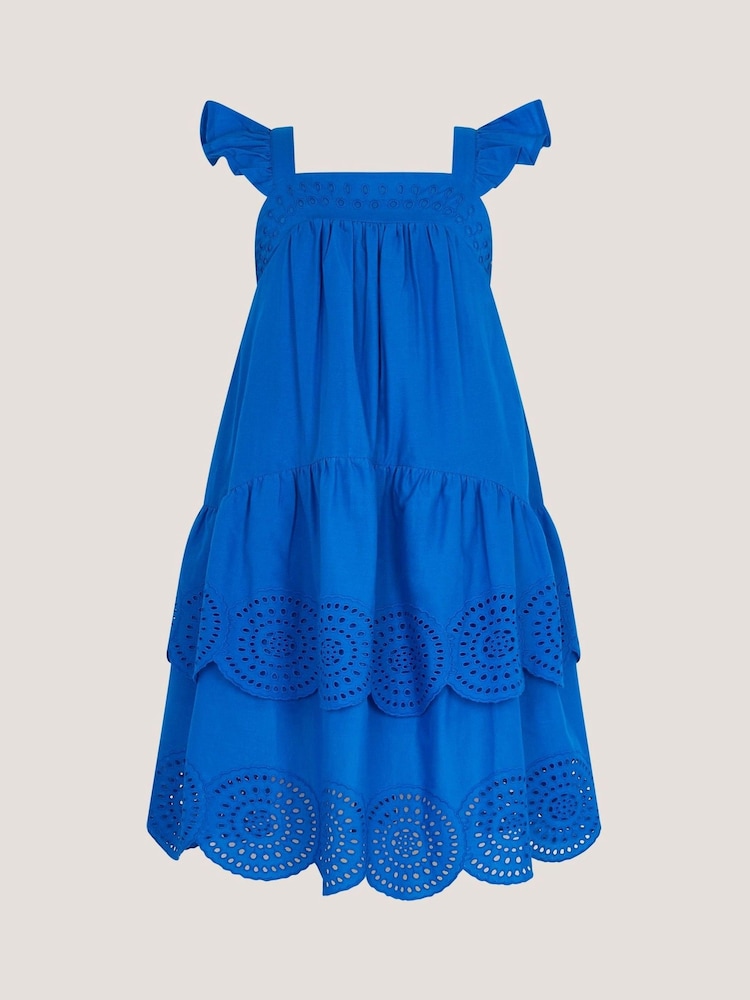 Monsoon Blue Broderie Tiered Cotton Dress - Image 1 of 3