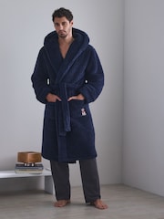 Navy Blue Embroidered Borg Dressing Gown - Image 1 of 8
