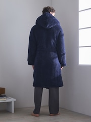 Navy Blue Embroidered Borg Dressing Gown - Image 2 of 8