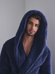 Navy Blue Embroidered Borg Dressing Gown - Image 3 of 8