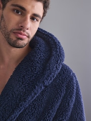Navy Blue Embroidered Borg Dressing Gown - Image 4 of 8