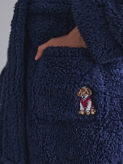 Navy Blue Embroidered Borg Dressing Gown - Image 5 of 8