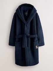 Navy Blue Embroidered Borg Dressing Gown - Image 6 of 8
