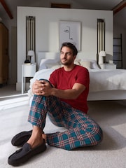 Red/Green Short Sleeve Cosy Check Jersey Pyjamas Set - Image 1 of 6