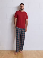 Red/Green Short Sleeve Cosy Check Jersey Pyjamas Set - Image 3 of 6