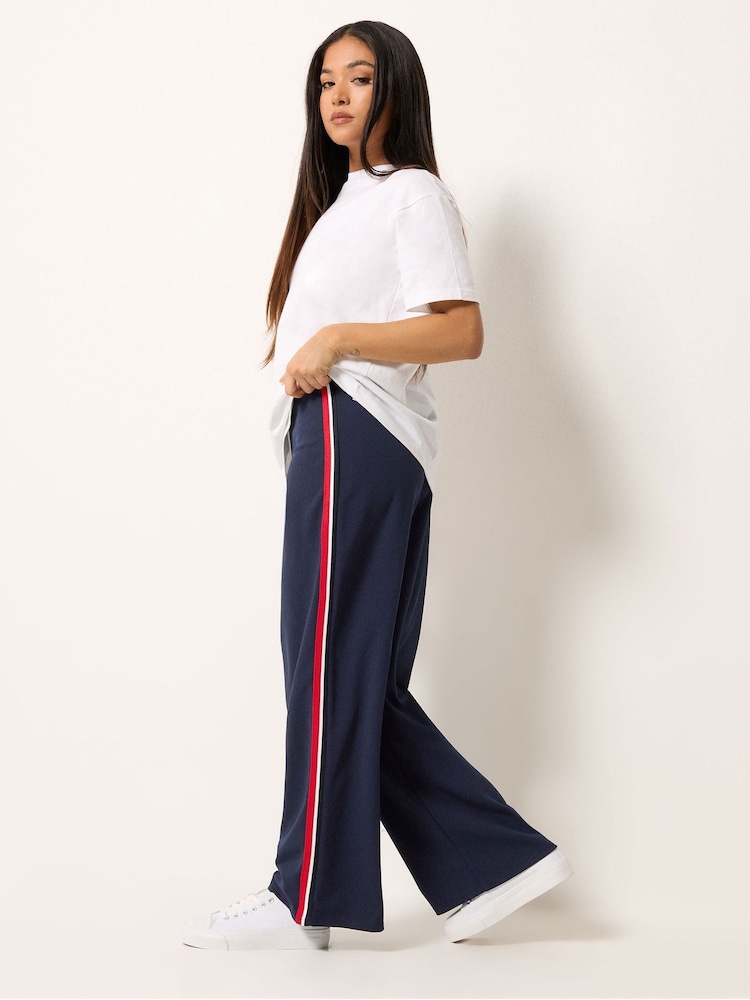 M&Co Blue Petite Side Stripe Wide Leg Trousers - Image 1 of 5