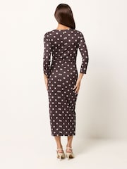 PixieGirl Petite Chocolate Brown Spot Print Twist Waist Maxi Dress - Image 3 of 5