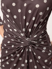 PixieGirl Petite Chocolate Brown Spot Print Twist Waist Maxi Dress - Image 4 of 5