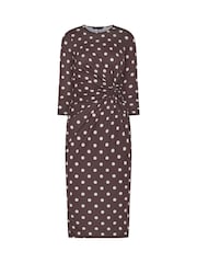 PixieGirl Petite Chocolate Brown Spot Print Twist Waist Maxi Dress - Image 5 of 5