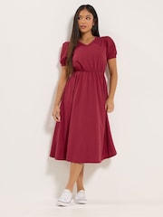 M&Co Purple Petite V-Neck Broderie Sleeve Cotton Midi Dress - Image 2 of 5
