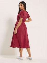 M&Co Purple Petite V-Neck Broderie Sleeve Cotton Midi Dress - Image 3 of 5