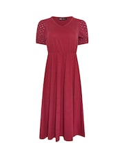 M&Co Purple Petite V-Neck Broderie Sleeve Cotton Midi Dress - Image 5 of 5