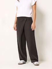 PixieGirl Petite Black Jersey Wrap Button Trousers - Image 1 of 4