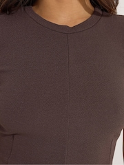 PixieGirl Petite Brown Waist Textured Dress - Image 4 of 5