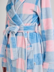 Chelsea Peers Blue Fleece Embroidered Back Do Not Disturb Check Dressing Gown - Image 3 of 5