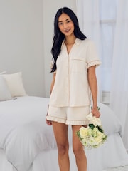 Chelsea Peers Cotton Embroidered Just Married Frill Short Pyjamas Set - صورة 1 من 6
