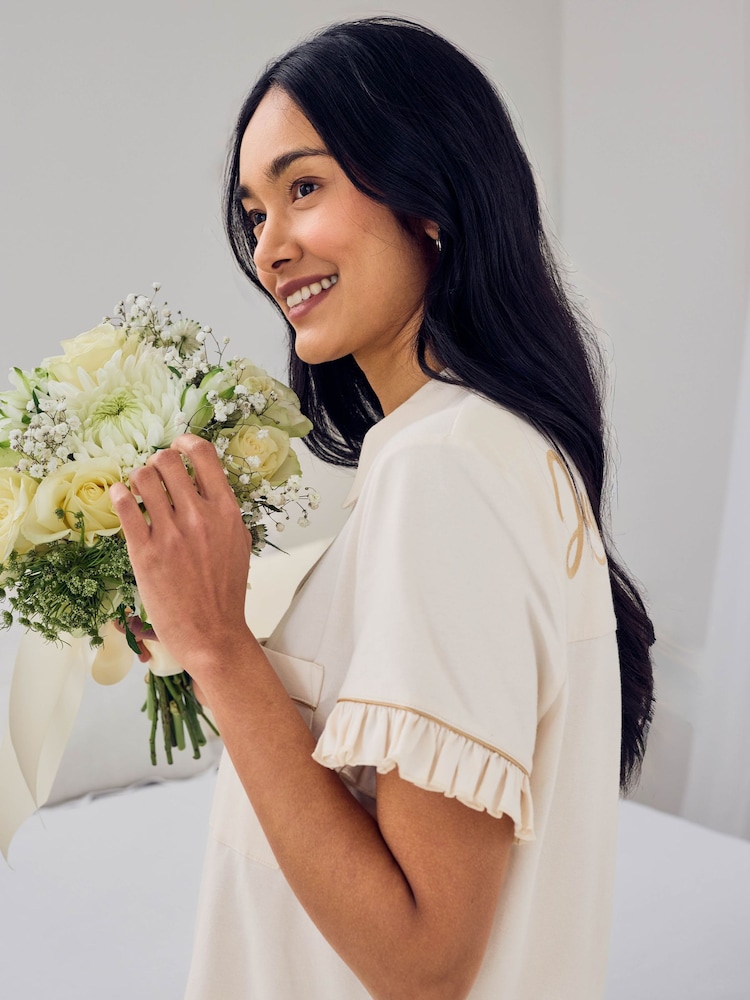 Chelsea Peers Cotton Embroidered Just Married Frill Short Pyjamas Set - صورة 6 من 6