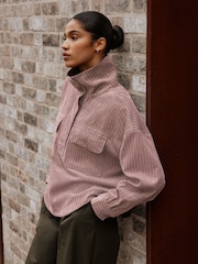 Pink Soft Corduroy Funnel Overhead Shacket - Image 1 of 7