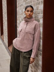 Pink Soft Corduroy Funnel Overhead Shacket - Image 2 of 7