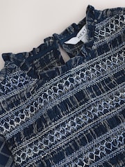 Kariert/Marineblau - Smocked Corduroy Long Sleeve Blouse - Bild 7 von 9