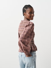Dusty Pink Check - Smocked Corduroy Long Sleeve Blouse - Bild 2 von 6