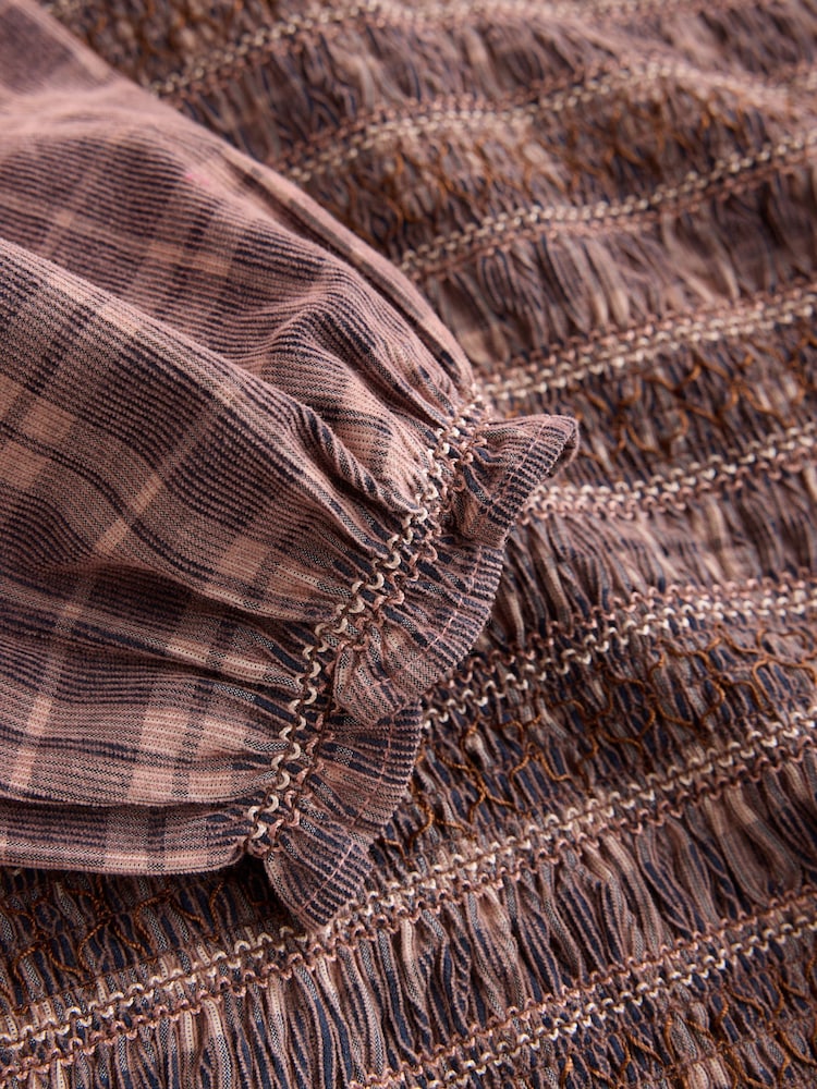 Dusty Pink Check - Smocked Corduroy Long Sleeve Blouse - Bild 6 von 6
