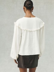 Ecru National Trust x Next Embroidered Collar Long Sleeve Blouse - Image 4 of 8