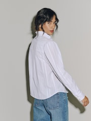 White Piecrust Collar Tie Detail Long Sleeve Blouse - Image 4 of 8